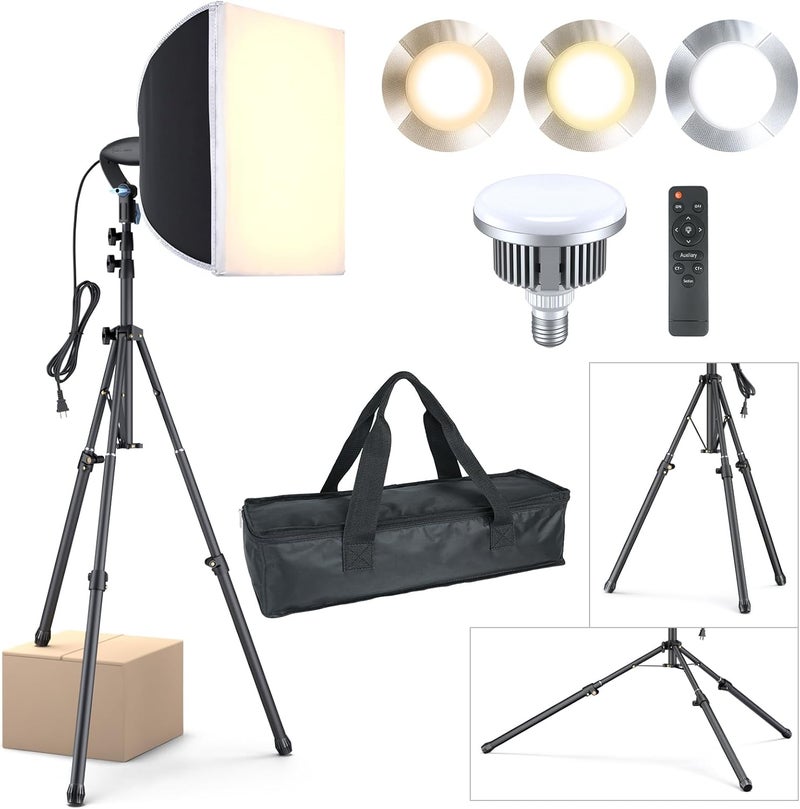 Lincostore Softbox Photography Lighting Kit 16'' x 16'' Professional Softbox Lighting Kit with 85W 3000-6500K LED Bulbs, Studio Lights for Photography/Video Recording/Live Streaming - Image 1